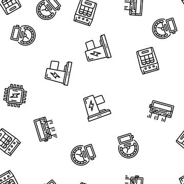 Battery technology power electric seamless pattern vector Illustrazione stock