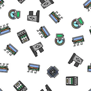 Battery technology power electric seamless pattern vector Stock Illustration