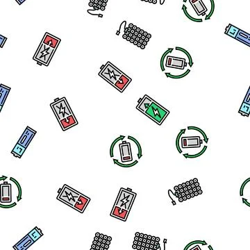Battery technology power electric seamless pattern vector Illustrazione stock