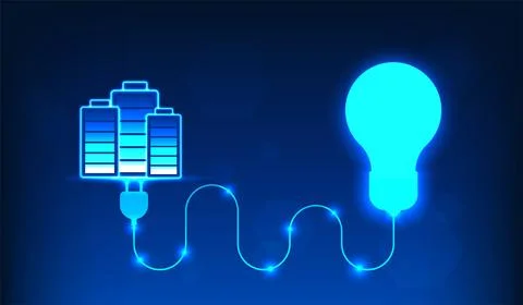 Battery technology, Vector illustration Battery supplying power to the ligh.. Illustration