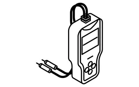 Battery tester simple isometric line icon with cables and display, black an.. Stock Illustration