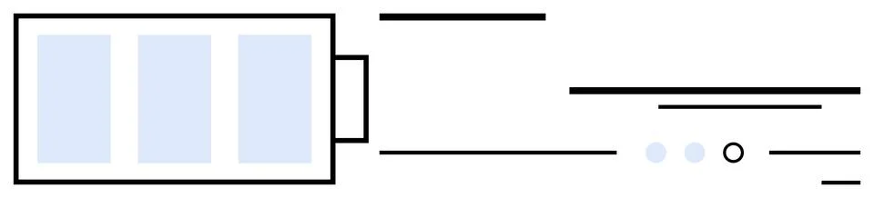 Battery with three charge levels, progress bars, dot indicators signifying en Stock Illustration