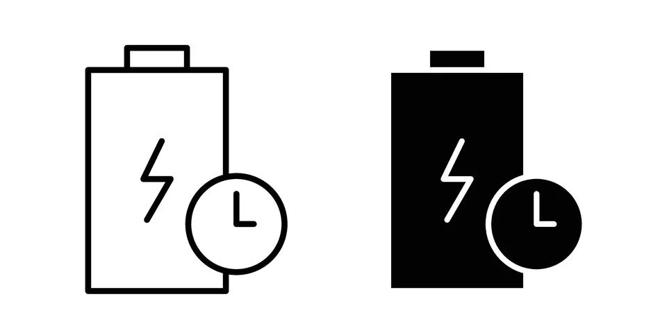 Battery time icon. Line Drawings and Silhouettes icons Stock Illustration
