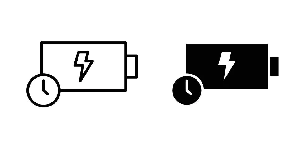 Battery time icon vector concepts, line and silhouette style Stock Illustration