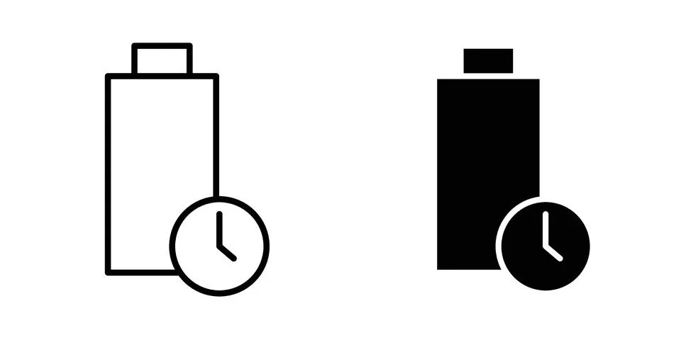 Battery time icon vector concepts, line and silhouette style Stock Illustration