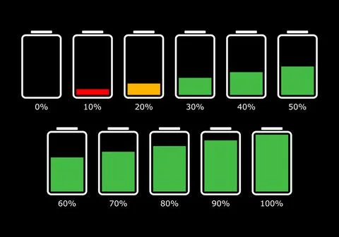 Battery UI icon set for app and web. User interface icon design. Vector illus Stock Illustration
