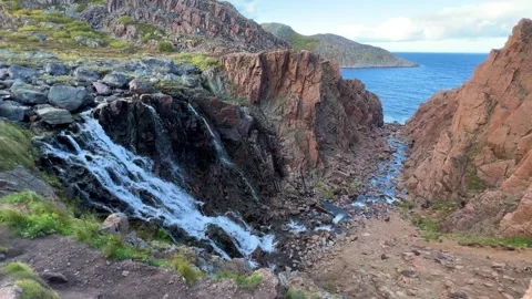 Battery waterfall in Teriberka.  Stock Footage 262564114