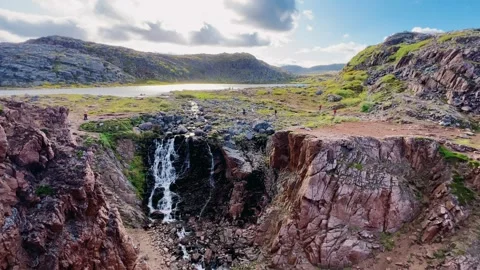Battery waterfall in Teriberka. Stock Footage 262644924
