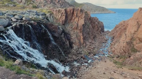 Battery waterfall in Teriberka. Stock Footage 262647297