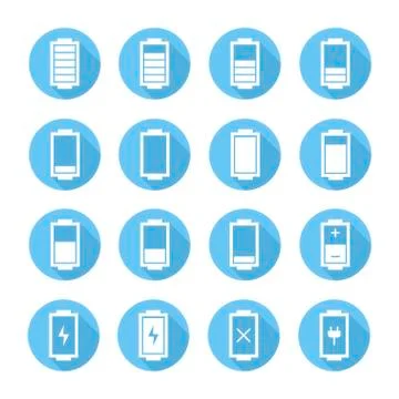 Battery web icons,symbol,sign in flat style with long shadow. Charge level Stock Illustration