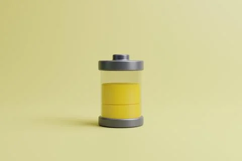 Battery with yellow level indicator on light yellow background Stock Illustration