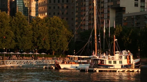 BATTERYPARK BOATS SUNSET Stock Footage 191029419