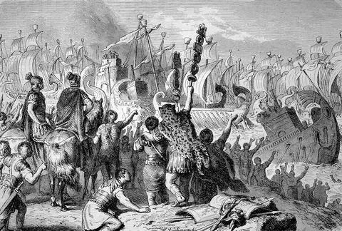 The Battle of Actium was the decisive confrontation of the last war of the Stock Illustration