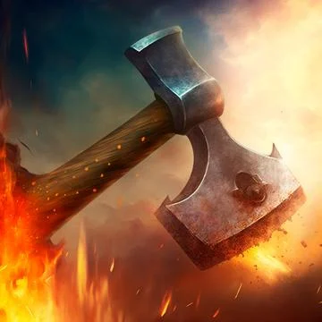 Battle Axe on fire Stock Illustration