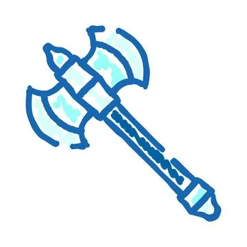 Battle axe weapon doodle drawing line illustration Illustrazione stock