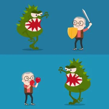 Battle between old man with virus Stock Illustration