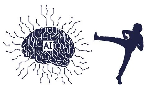 Battle between person and artificial intelligence. Vector illustration Illustrazione stock