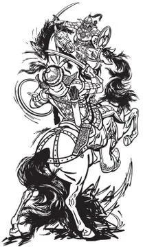 Battle between two mongolian warriors Stock Illustration