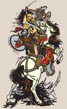Battle between two mongolian warriors Stock Illustration