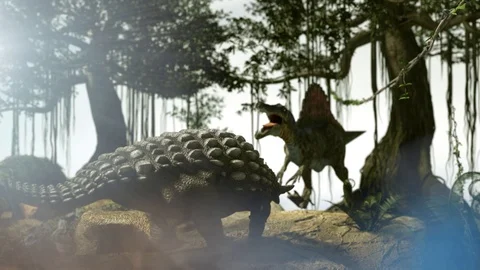 A battle between two prehistoric dinosaur Stock Footage 86127366