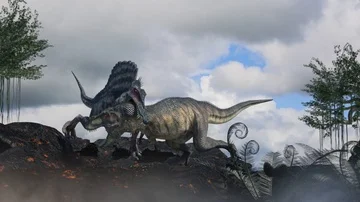 A battle between two prehistoric dinosaur Stockbeeldmateriaal 86127474