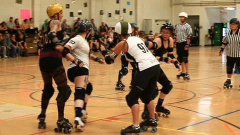 Battle Borne vs Carson City Victory Rollers Derby Bout Stock Footage 97559665