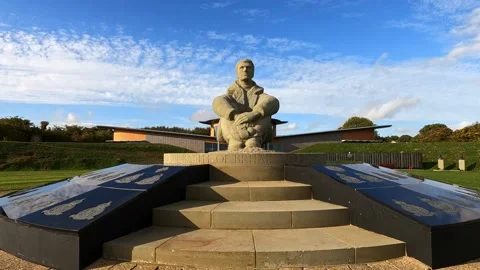 The Battle of Britain Memorial at Capel-le-Ferne Statue of an Airman (Mid) Stock Footage 219633397