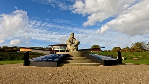 The Battle of Britain Memorial at Capel-le-Ferne Statue of an Airman Stock Footage 219640934