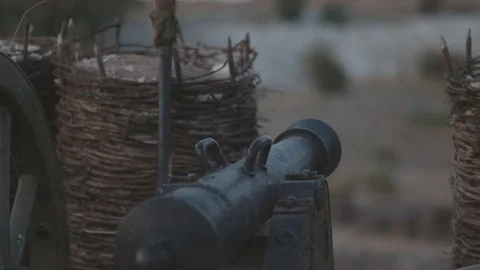 Battle cannon before a shot Stock Footage 79770699