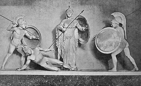 Battle for the corpse of Achilles central group from the west gable of the Illustrazione stock