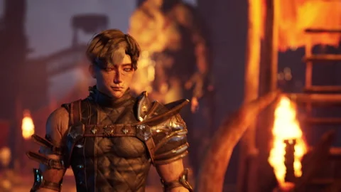 Battle of the knight and the troll. Playback for fantasy backgrounds. Vidéo 282385053