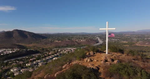 Battle Mountain Cross Mountain Flag Medium Reverse Pass Stock Footage 329948774