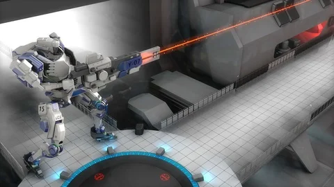 Battle robot shooting laser gun	 Vidéo 77174853