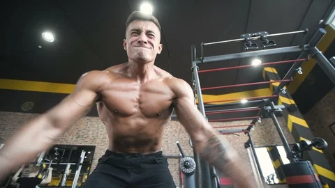 Battle ropes intense workout Stock Footage 105635317