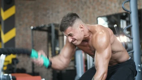 Battle ropes intense workout Stock Footage 105635886