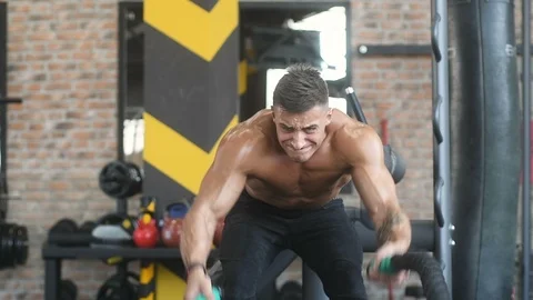 Battle ropes intense workout Stock Footage 106390029