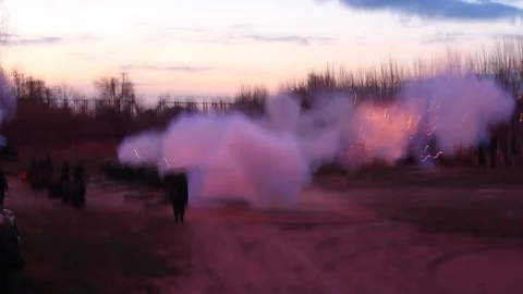 Battle scene with Artillery guns. Stock Footage 89619339