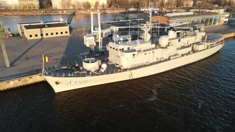 Battle ship in the port Stock Footage 159282099