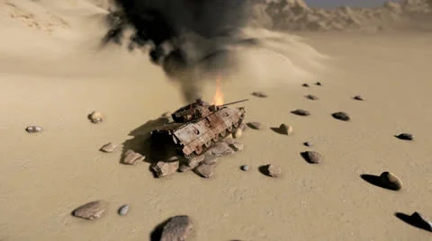 Battle tank on fire Stock Footage 24465904