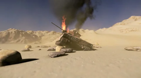 Battle tank on fire Stock Footage 24618236