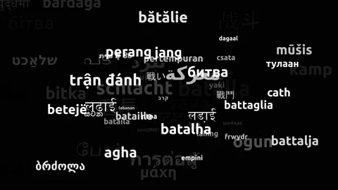 Battle Translated in 73 Worldwide Languages Endless Looping 3d Zooming Wordcl Video stock 145203805