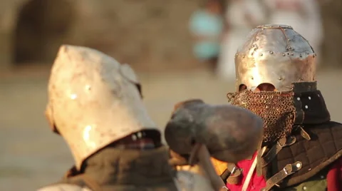 Battle of two knights in armor Stock Footage 53287306