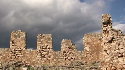 Battlements of ancient castle and clouds (3) Stock Footage 30488399
