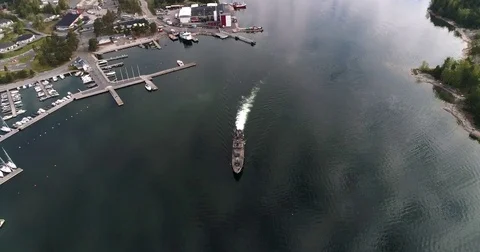 Battleship, Cinema 4k aerial view around a military boat, near the kasnas har Stock Footage