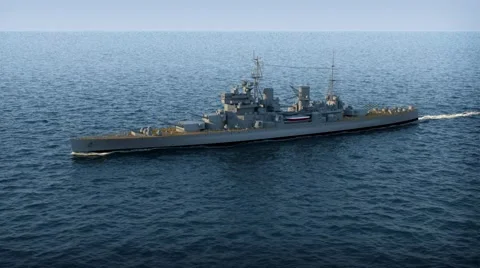 Battleship in the ocean Stock Footage 59755655