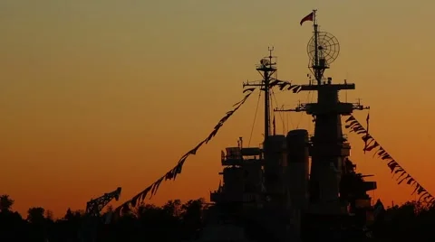 Battleship at Sunset - Timelapse Stock Footage 1094224