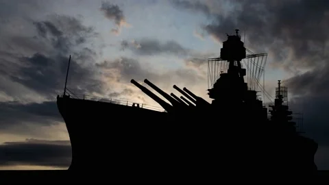 Battleship U.S.S. Alabama, Time Lapse at Sunrise with Fast Clouds Stock Footage 201093524