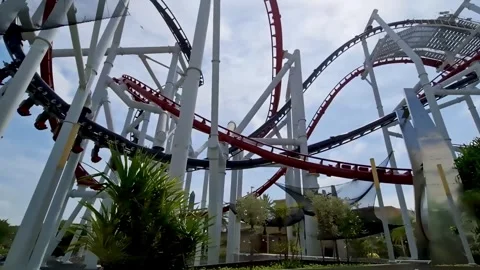 Battlestar Galactica roller coaster ride at Universal Studios Singapore Stock Footage 264940096
