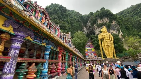 Batu Caves temple complex wide shot, Kuala Lumpur, Malaysia 4K Stock Footage 247620059