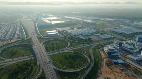Batu Kawan Chip Supply Chain Corridor Aerial - Industrial Highway Penang 4K 動画素材 331980672